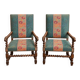 Pair of high-backed armchairs in turned wood – Carved armrests of