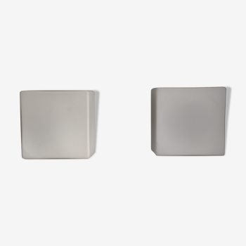 Pair of square wall lamps/ceiling lamps in vintage matte opaline
