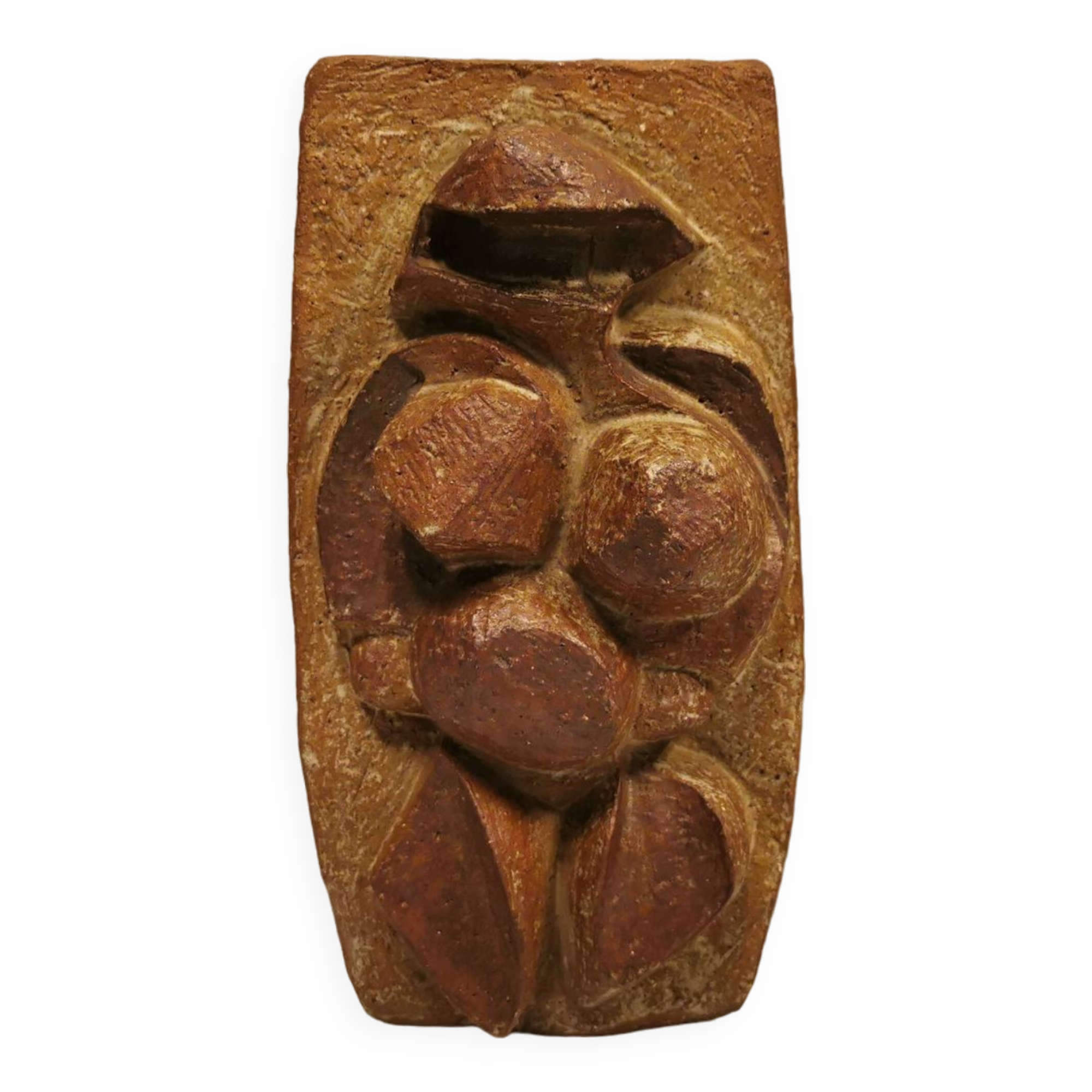 Ceramic relief portraying a lady. Emerging out of the background.