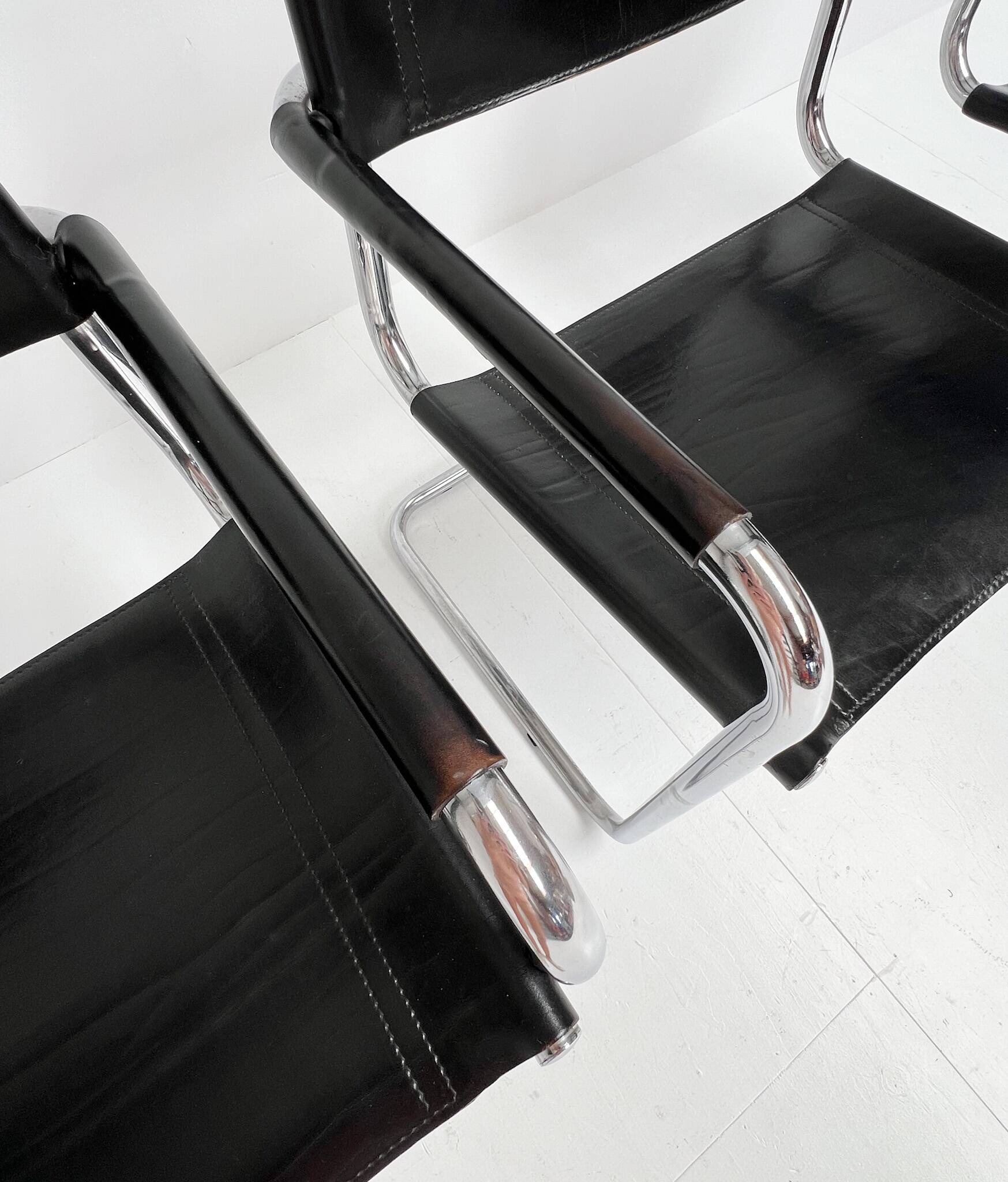 Leather Chairs by Mart Stam and Marcel Breuer, 1970s, Set of 4