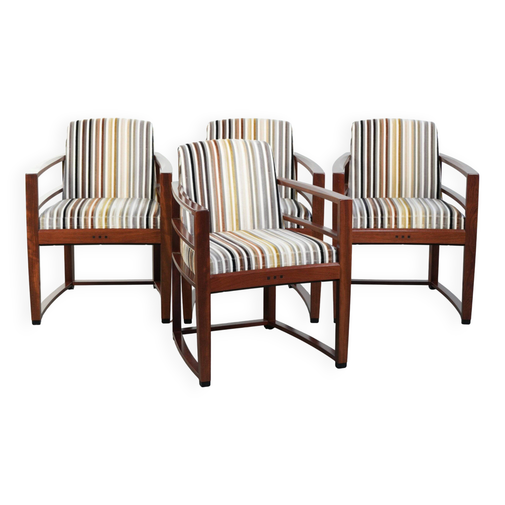 Set of 4 Art Deco design dining chairs with luxurious fabric upholstery
