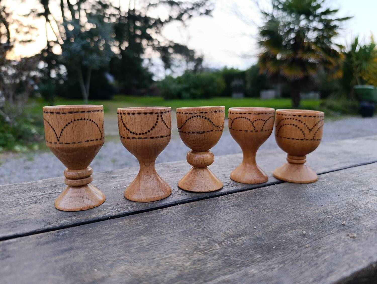 5 wooden egg cups from the 50s/60s.