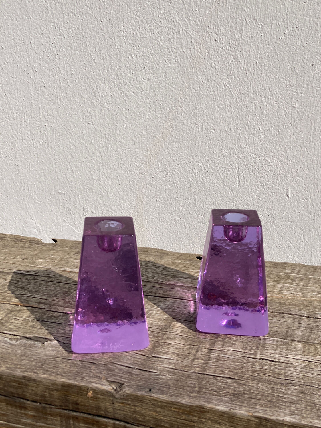 Pair of 1980 candle holders in blown glass