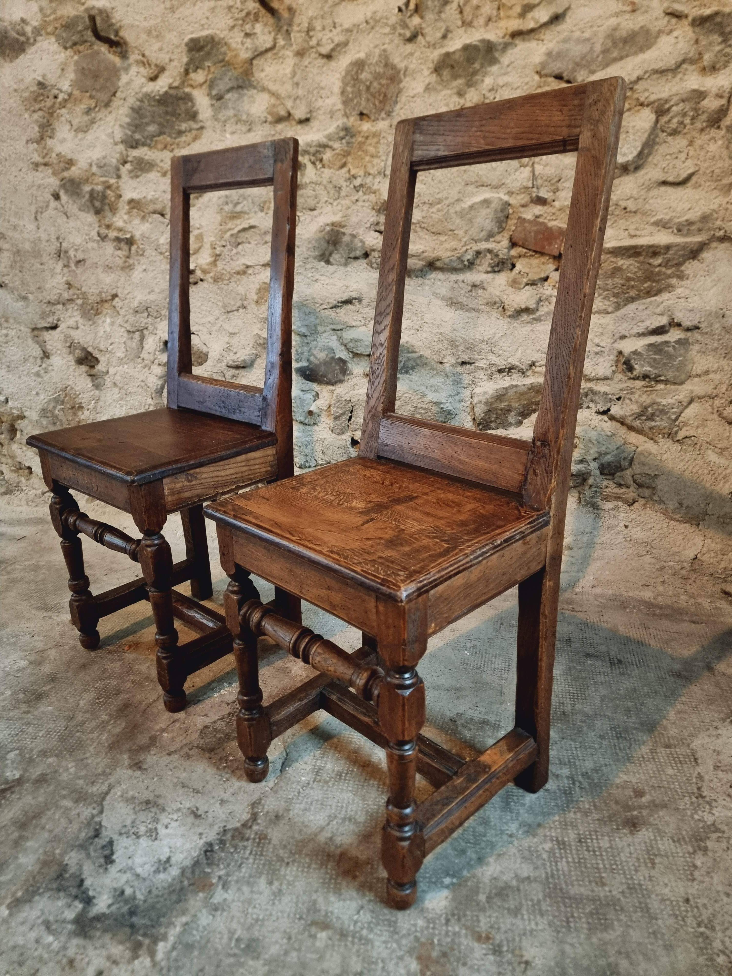 Set of 2 Antique Oak Chairs – 19th Century, Auvergne