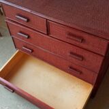 Commode vintage en rotin laquée rouge