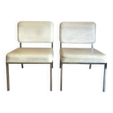 2 vintage chairs in white faux leather and chrome tube - Mid-Century 70s design