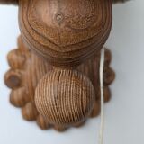 Pair of carved pine wall lights with jute shades, Swedish design, 1970s