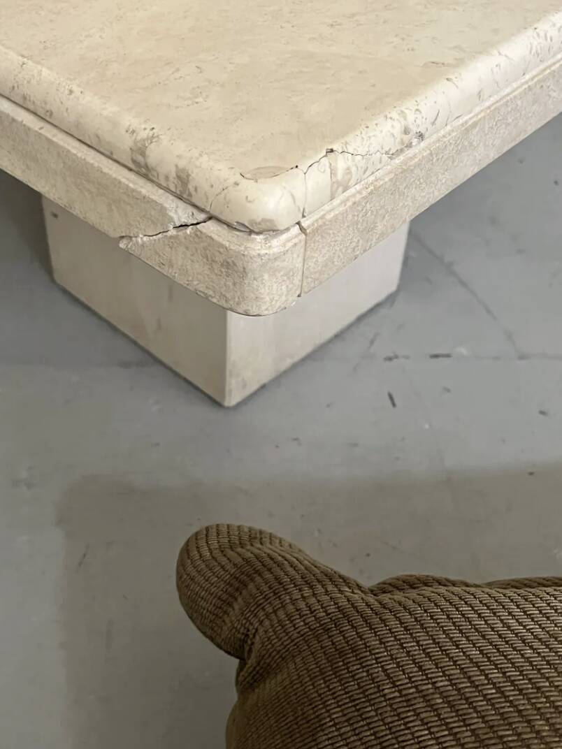 Square coffee table in polished travertine, Italy 1970.