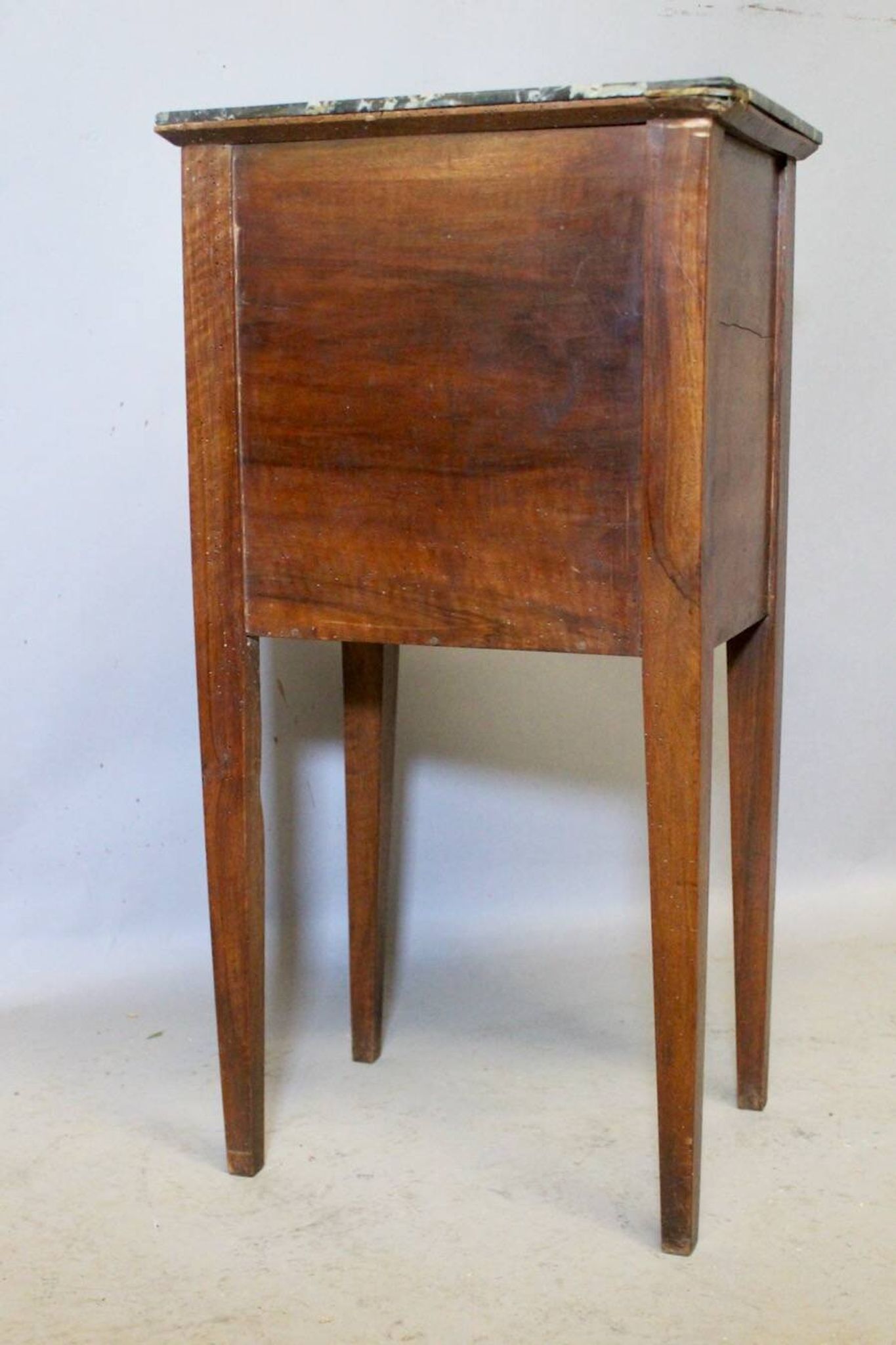 Directoire bedside table in walnut with marble top.
