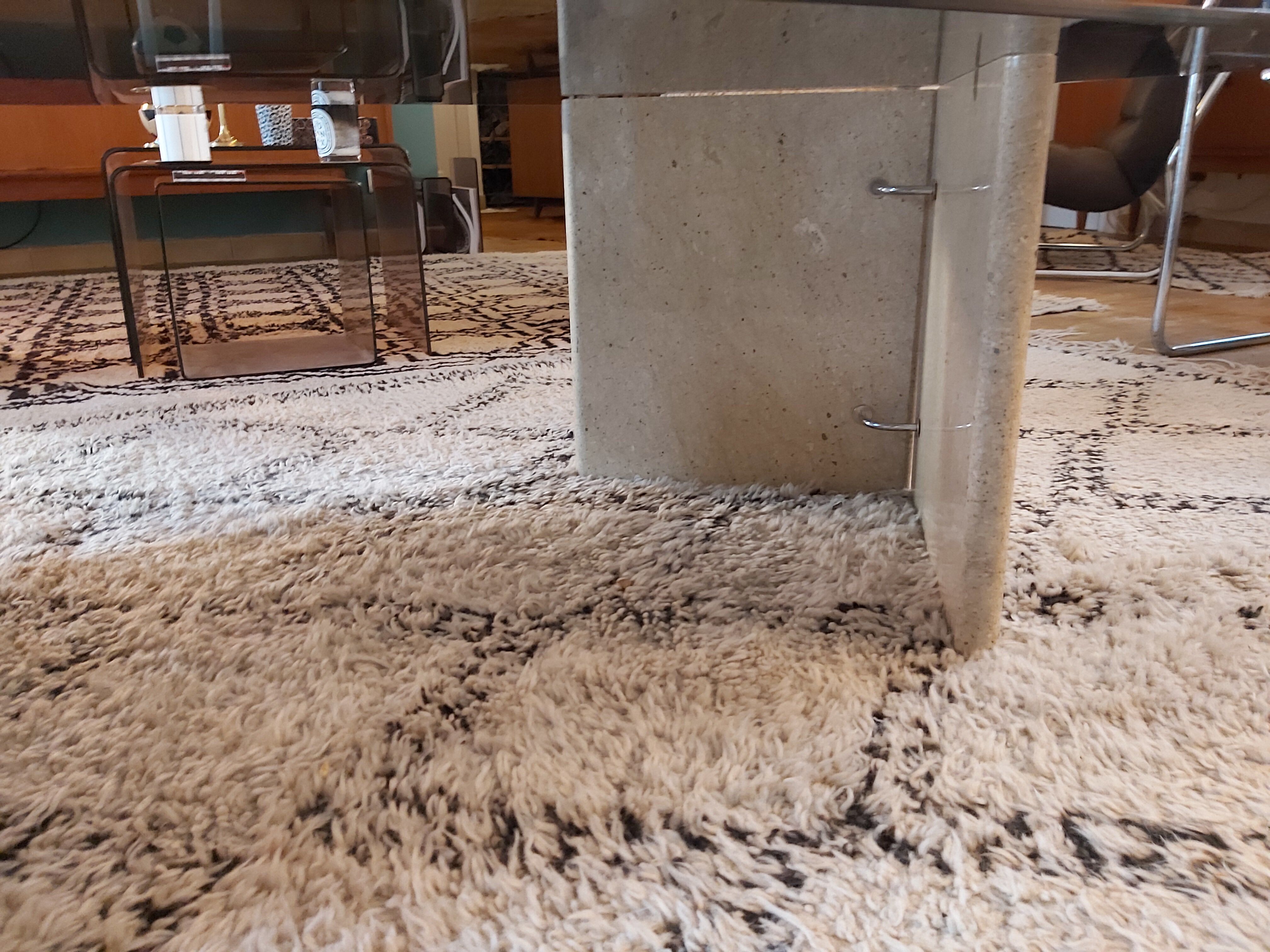 Large travertine coffee table and smoked glass