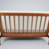 Scandinavian two-seater Sofa, 60's style, teak & white bouclé