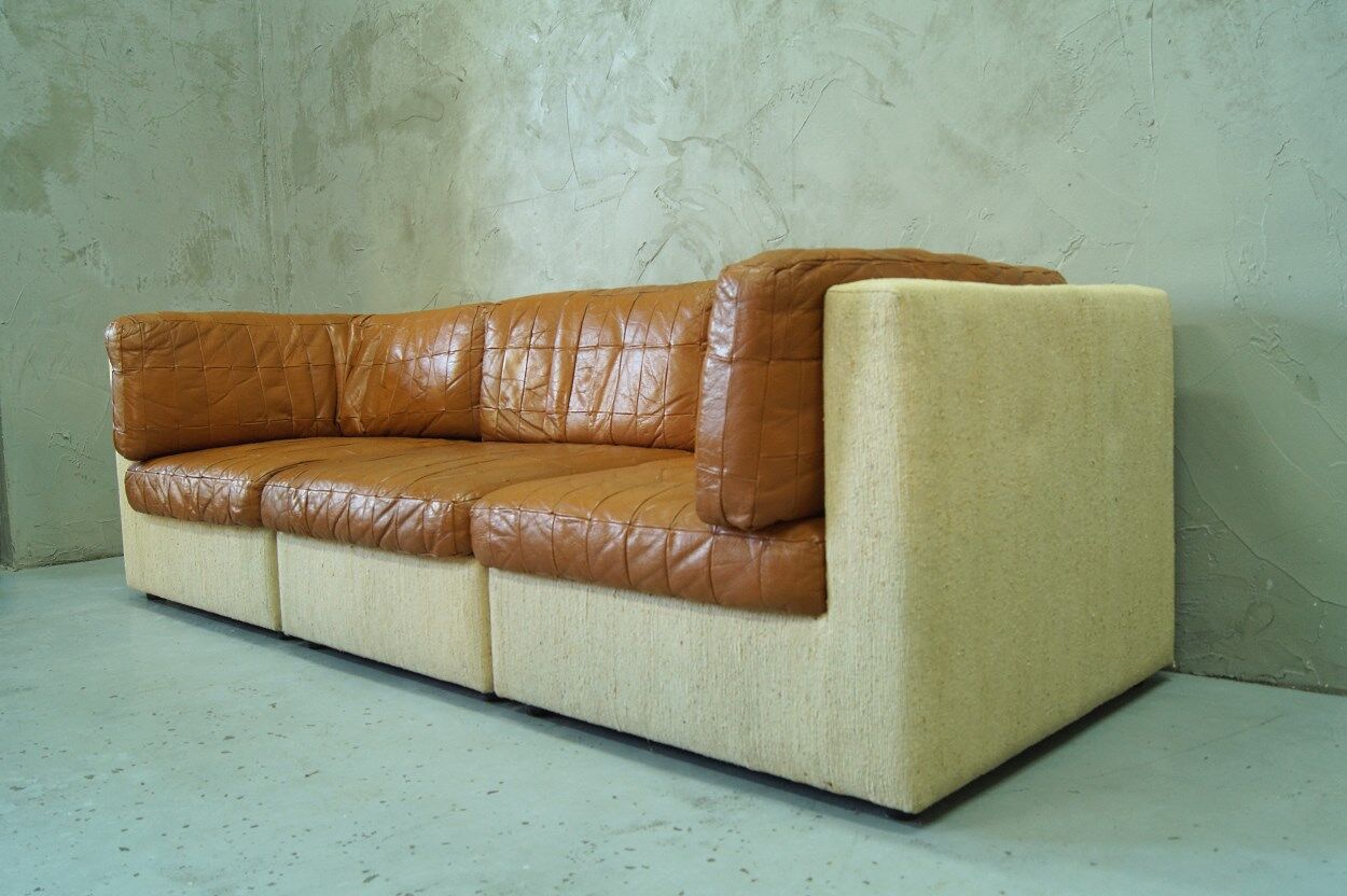 Canapé modulaire en cuir patchwork italien années 1970