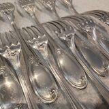 12 silver-plated metal table forks by Ercuis silversmiths, Mousseline pattern