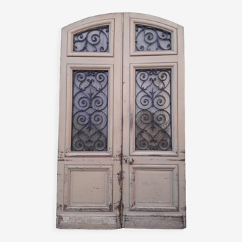 Double glazed arched entrance door XIXth oak old grids