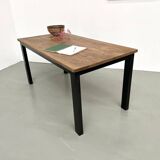 Solid oak dining table from the 70s with metal legs