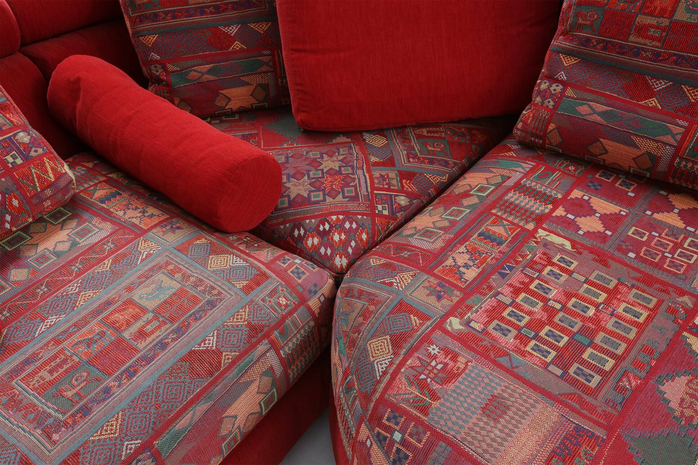 Modular Sofa in Red and Patterned Upholstery by Roche Bobois, France 1980s