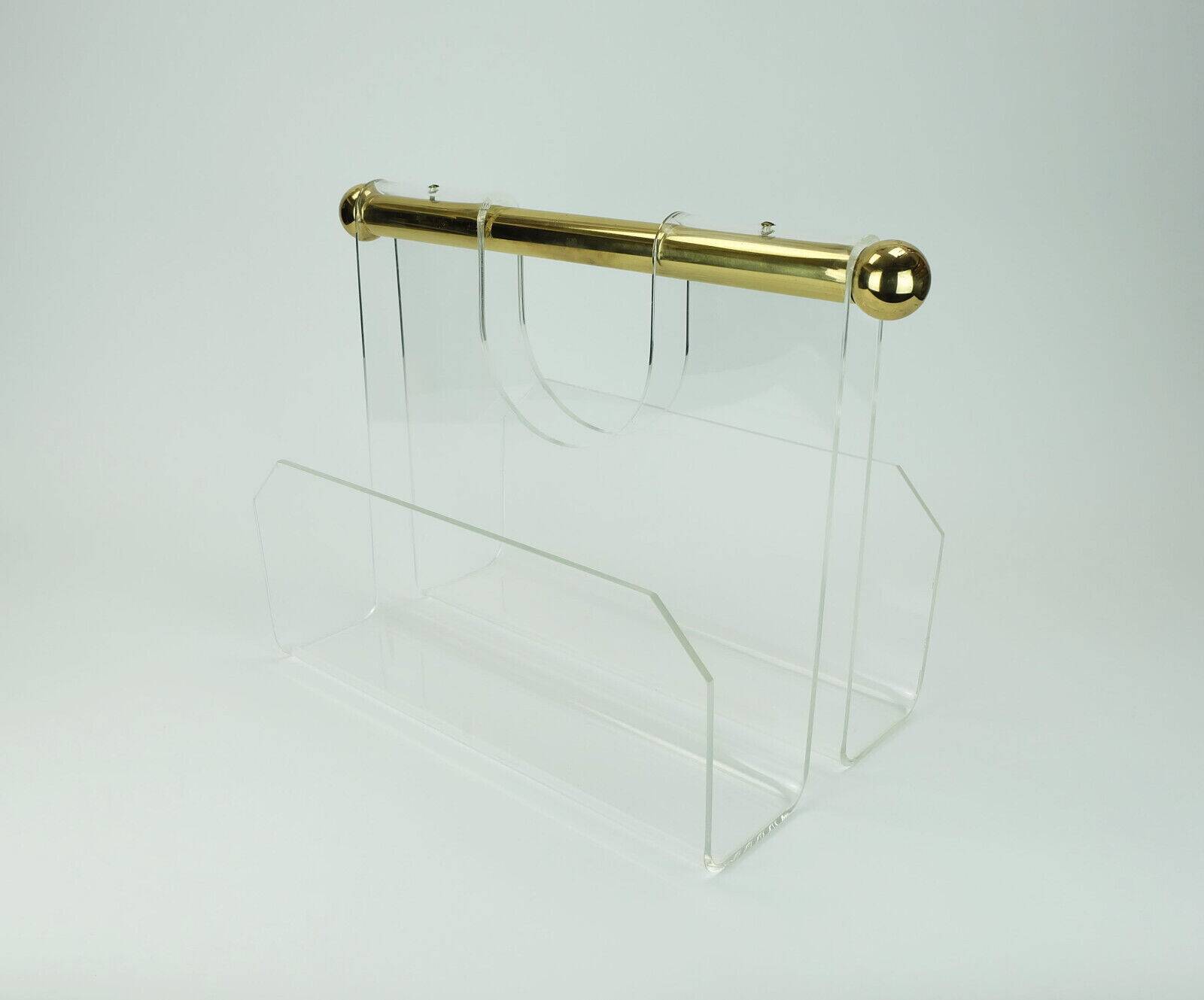 Transparent lucite acrylic magazine rack 1970s 1980s space age