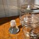 Gold-rimmed decanter and liqueur glass service