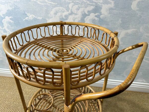 Desserte ronde en bambou dans le style de Franco Albini, années 60