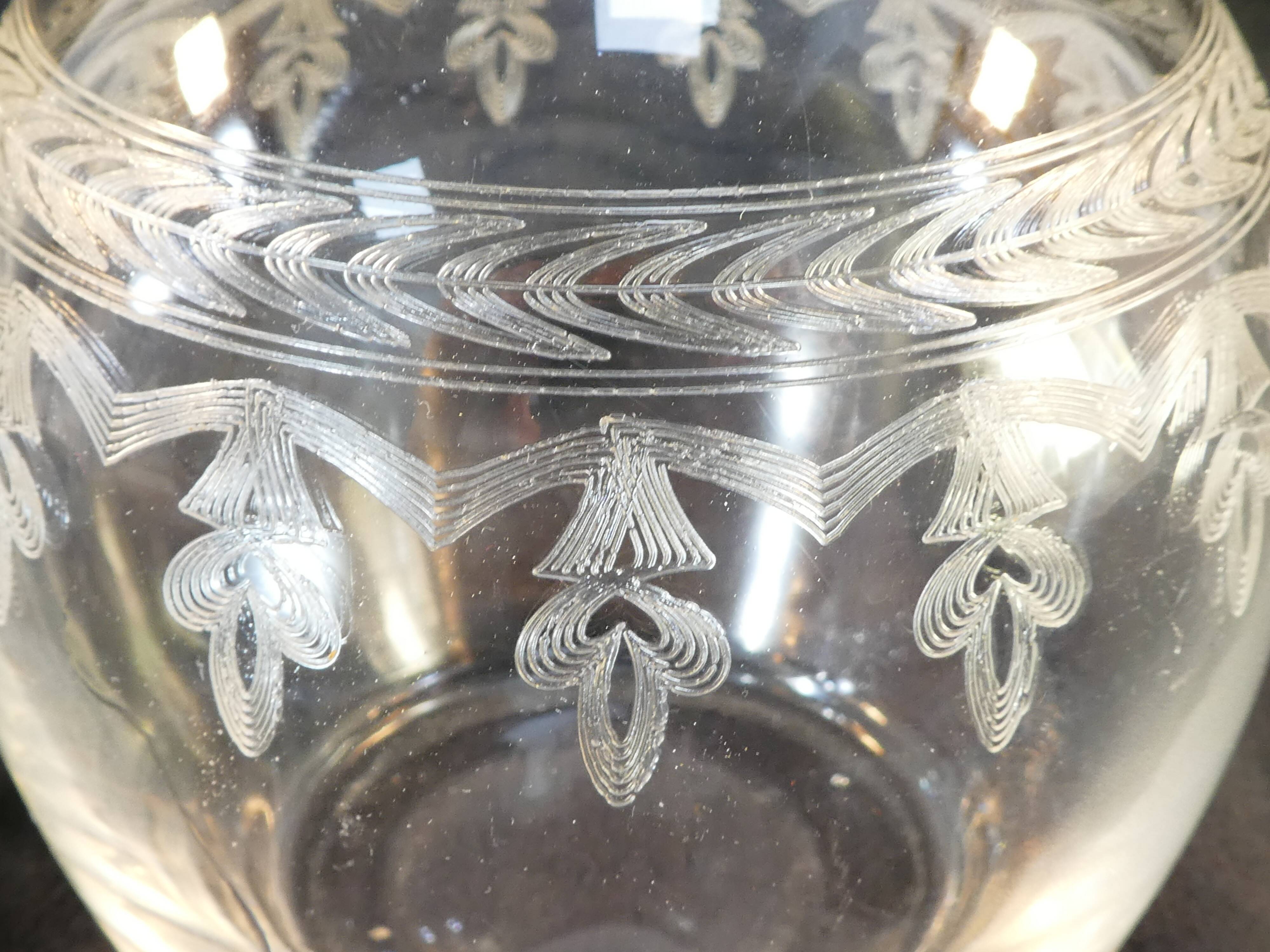 Blown and engraved glass decanter