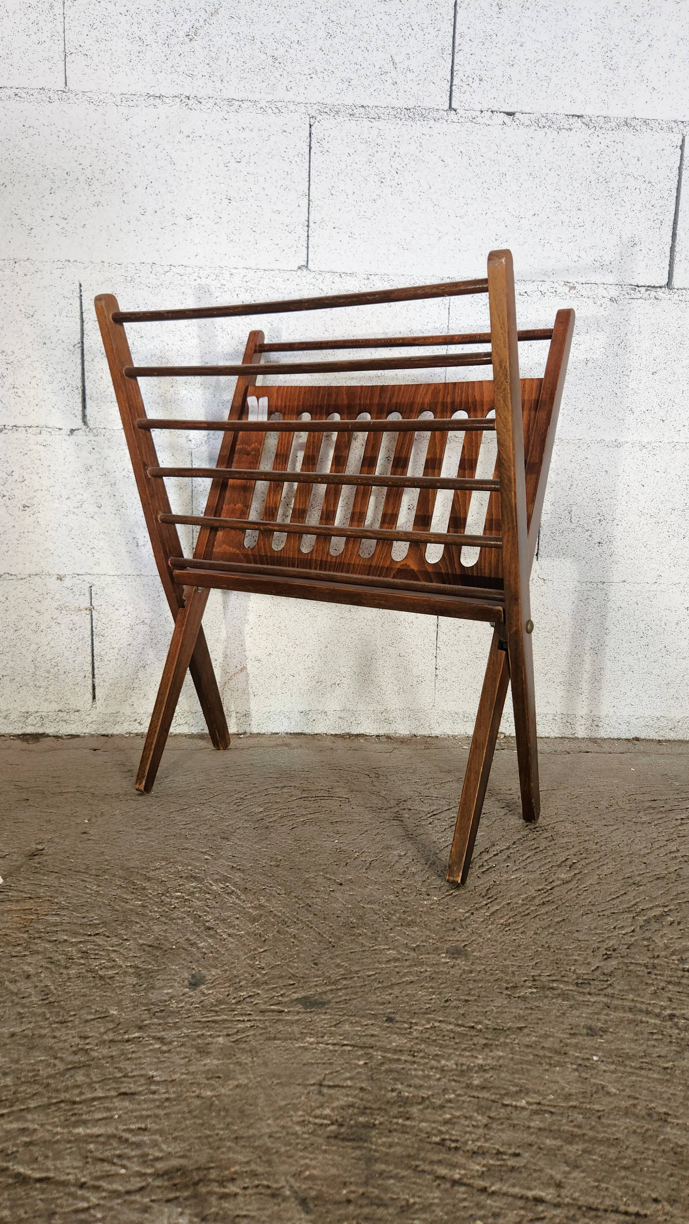 Vintage wooden folding magazine rack