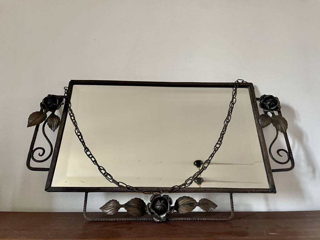 Miroir biseauté rectangulaire fer forgé début XXème