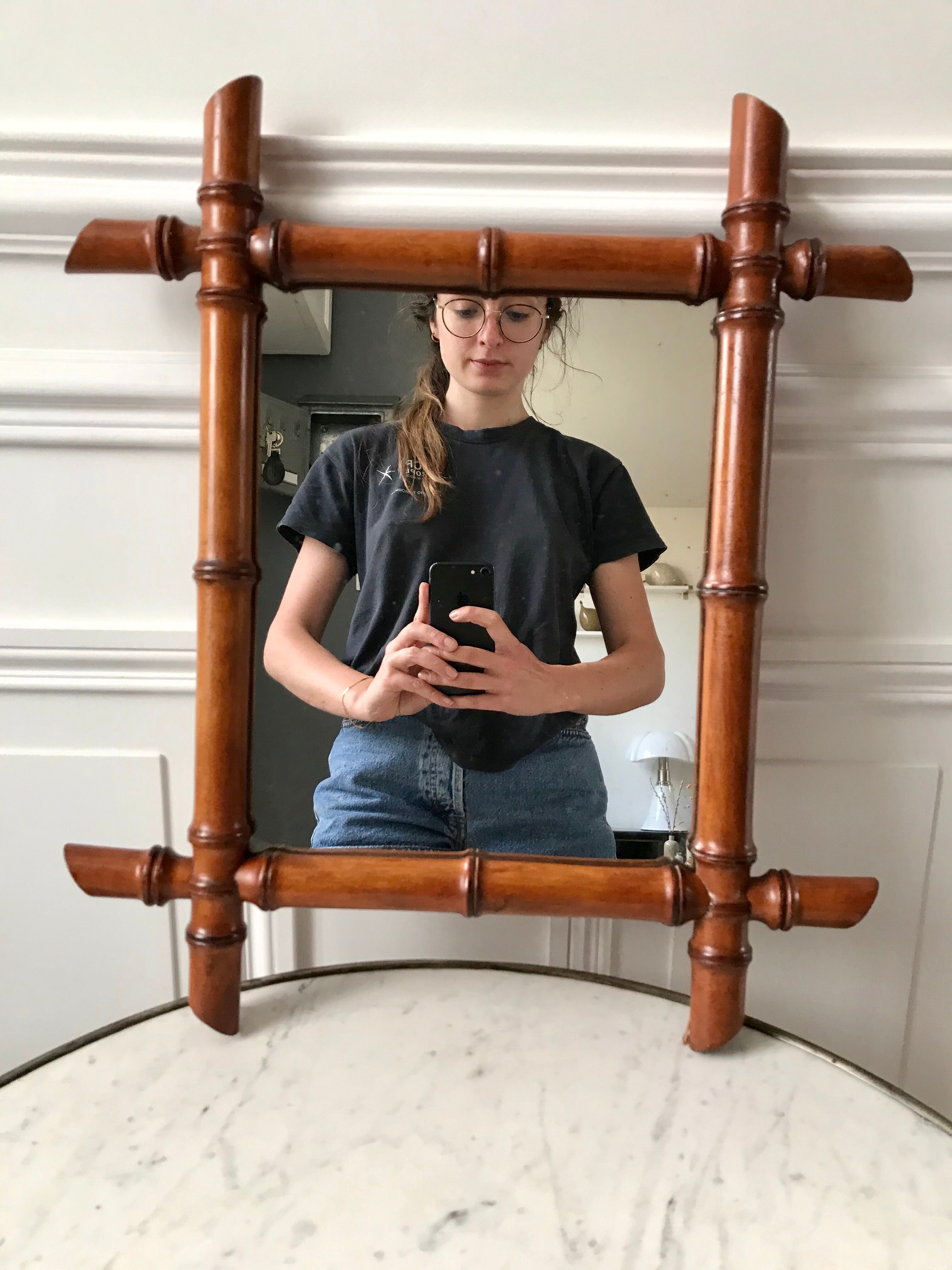 Wooden barber mirror Bamboo style 20-30s