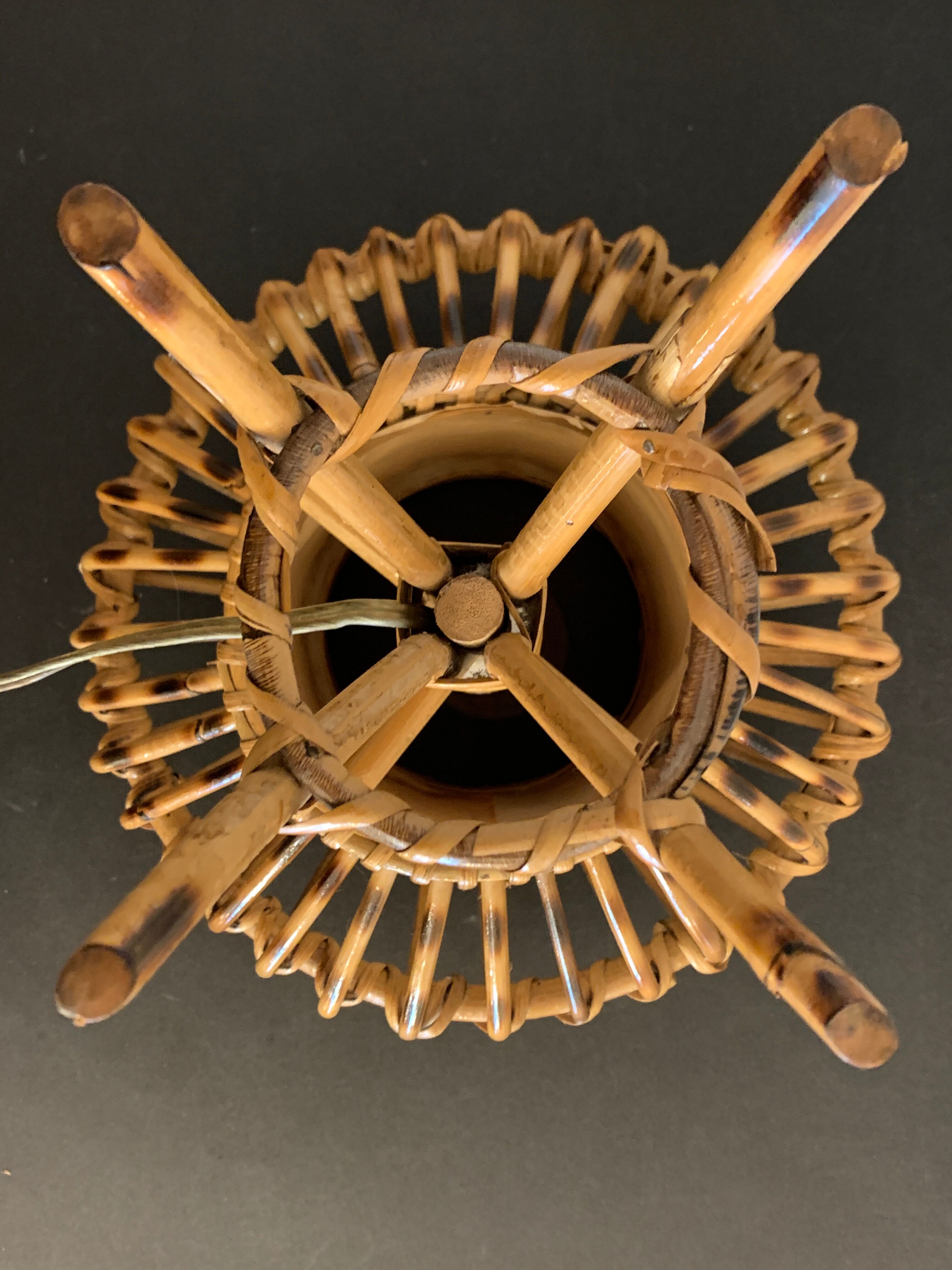 Rattan lamp in the shape of an ellipse Louis Sognot 1950