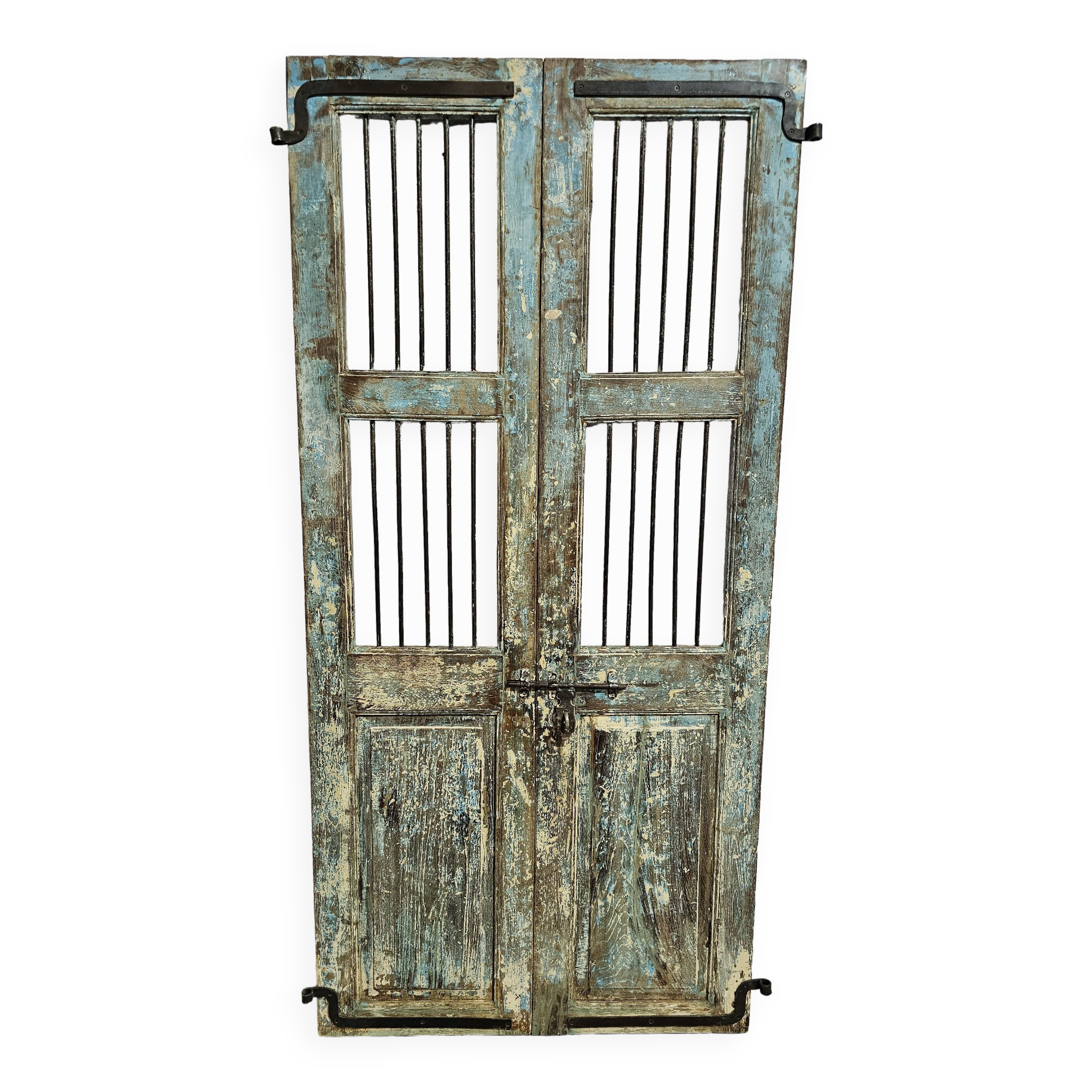 Ancienne porte de patio en teck birman et forge