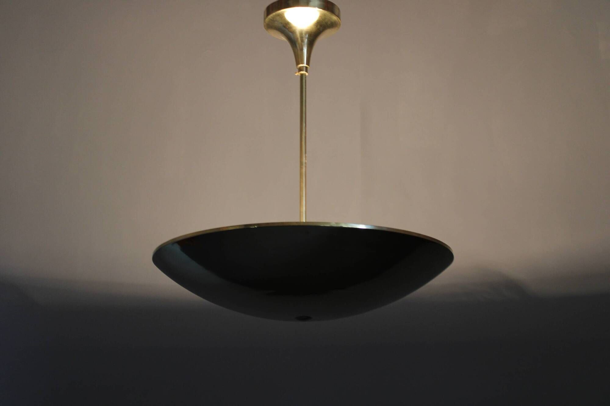 Restored Bauhaus or Art Deco brass chandelier, Czechoslovakia, circa 1930s
