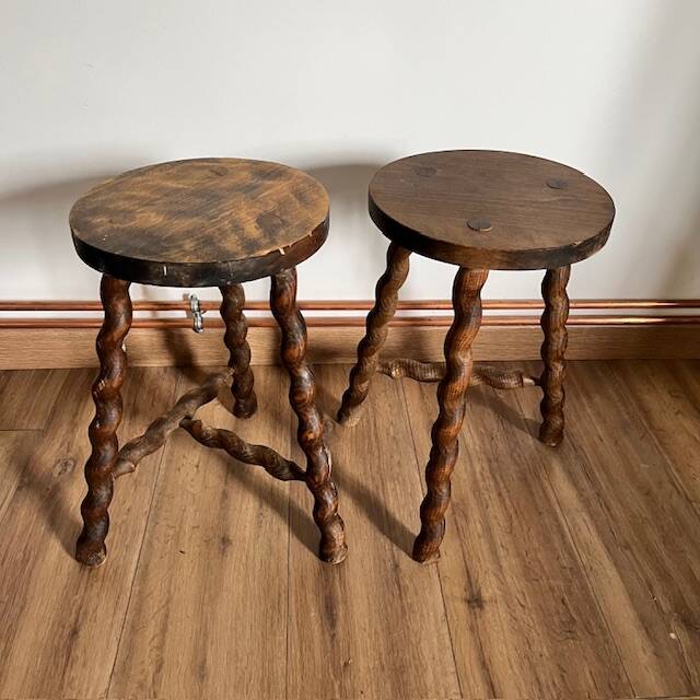 Pair of turned wooden stools