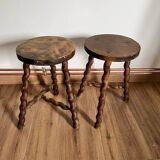 Pair of turned wooden stools