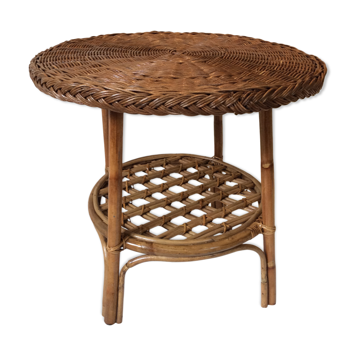 Coffee table in rattan and vintage wicker