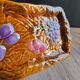 Vintage barbotine pocket dish from Salins les Bains, relief decoration of fruits.