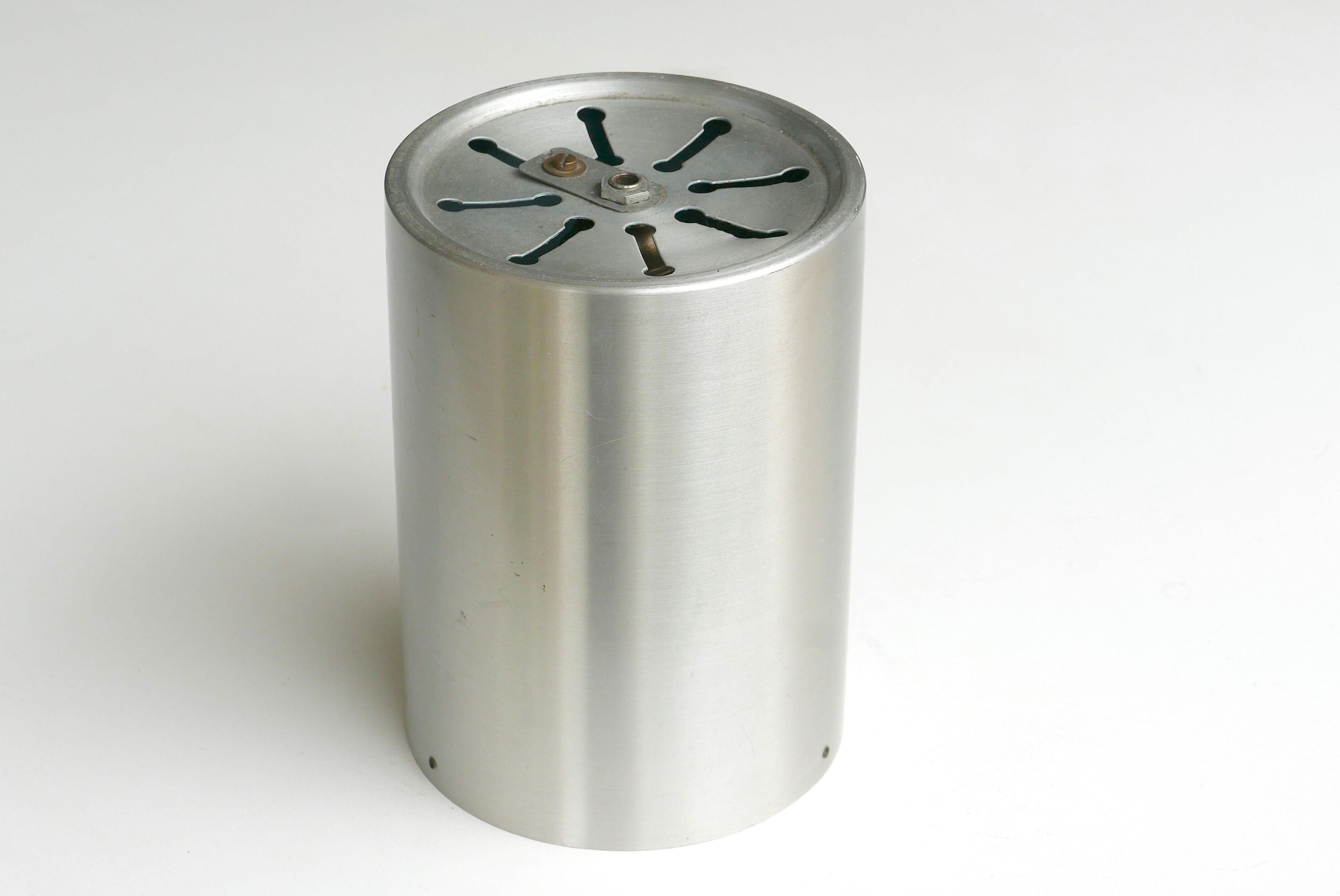 Pair of Rak Amsterdam cylindrical ceiling lights in brushed aluminum, 70s