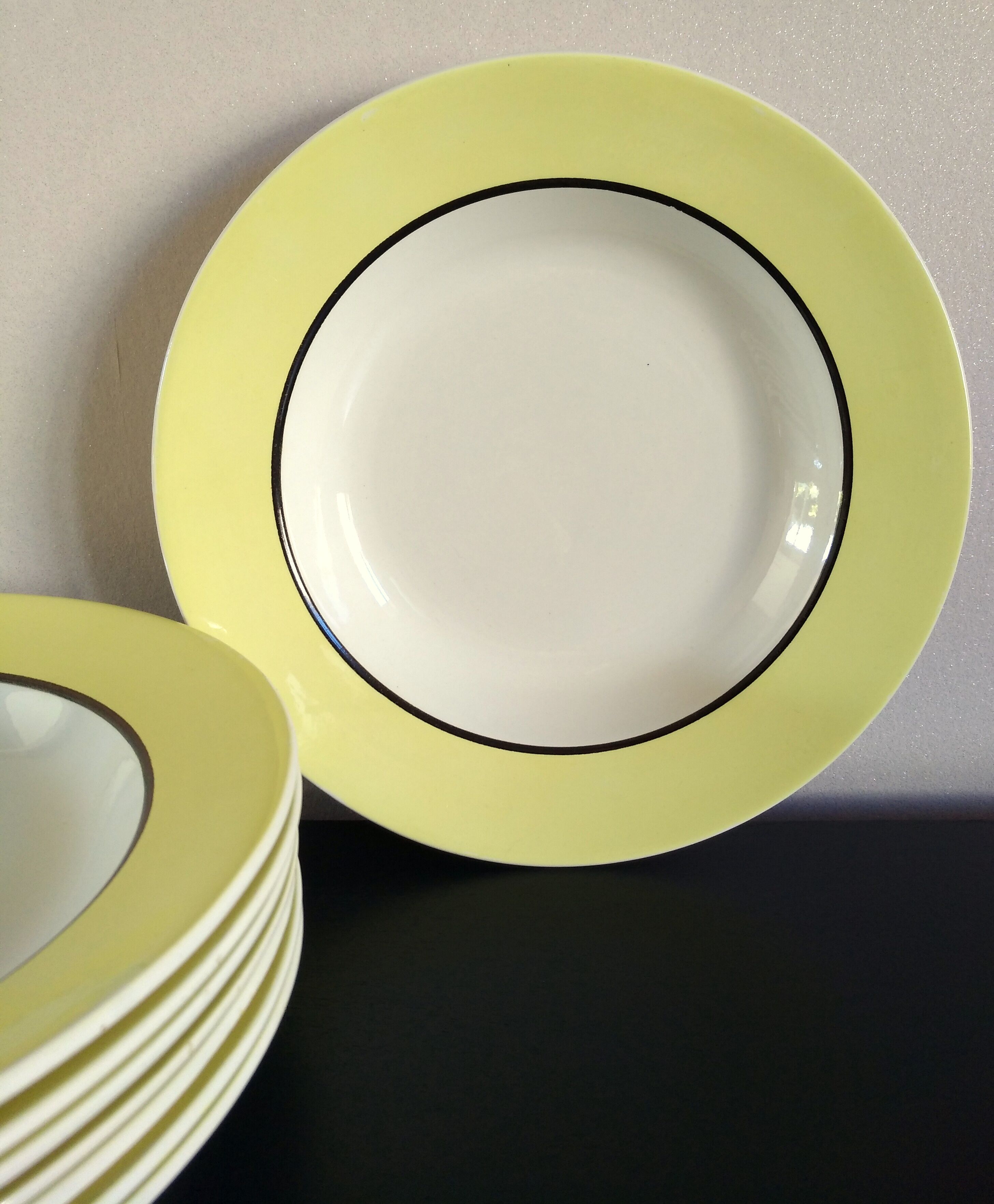 8 soup plates Sarreguemines Digoin yellow service