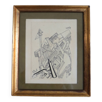 Painting drawing the city Jules Mougin, the poet postman Abstract art brut