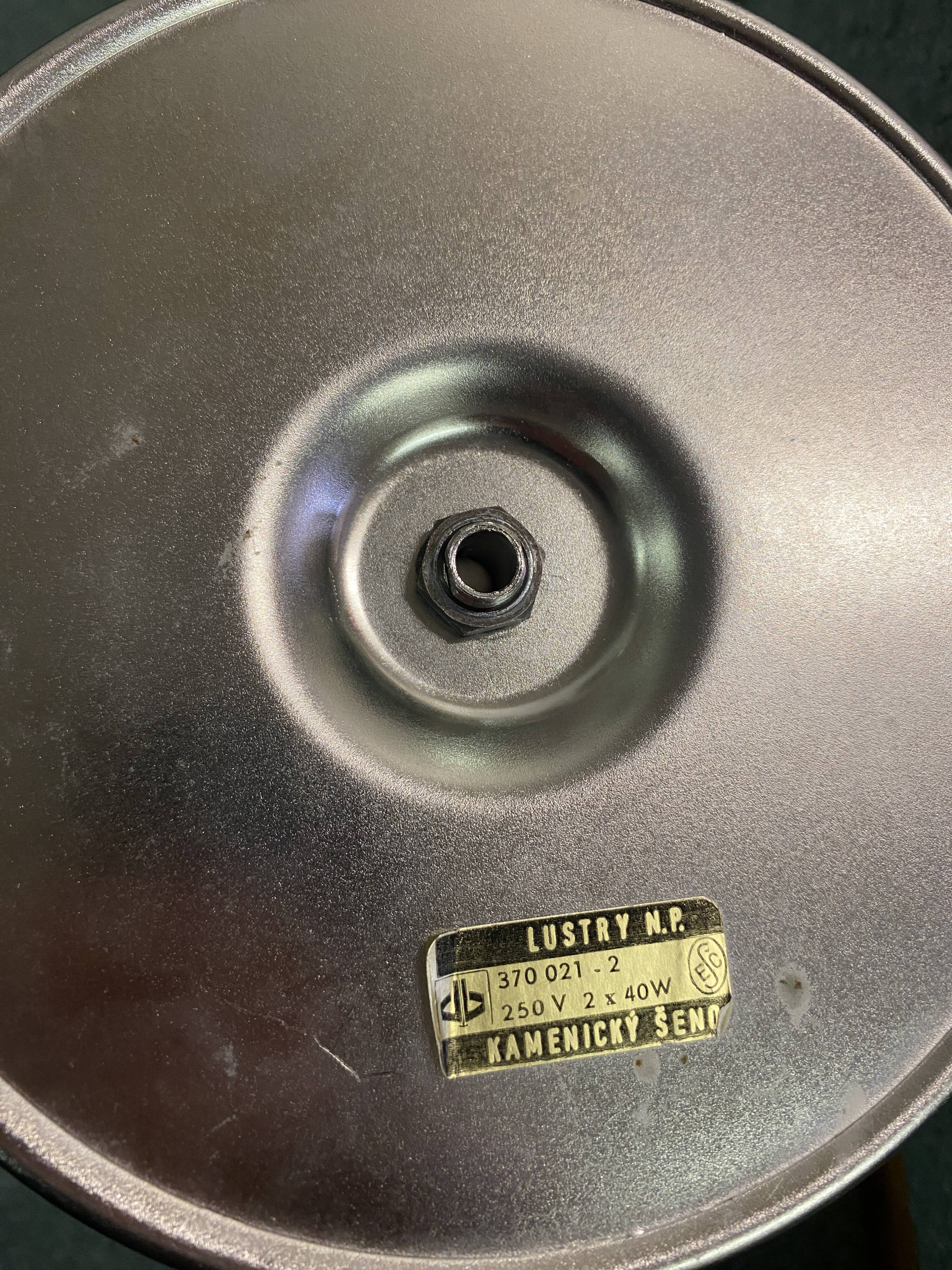 Table lamp in black metal and white glass, by Kamenicky Senov 1960s