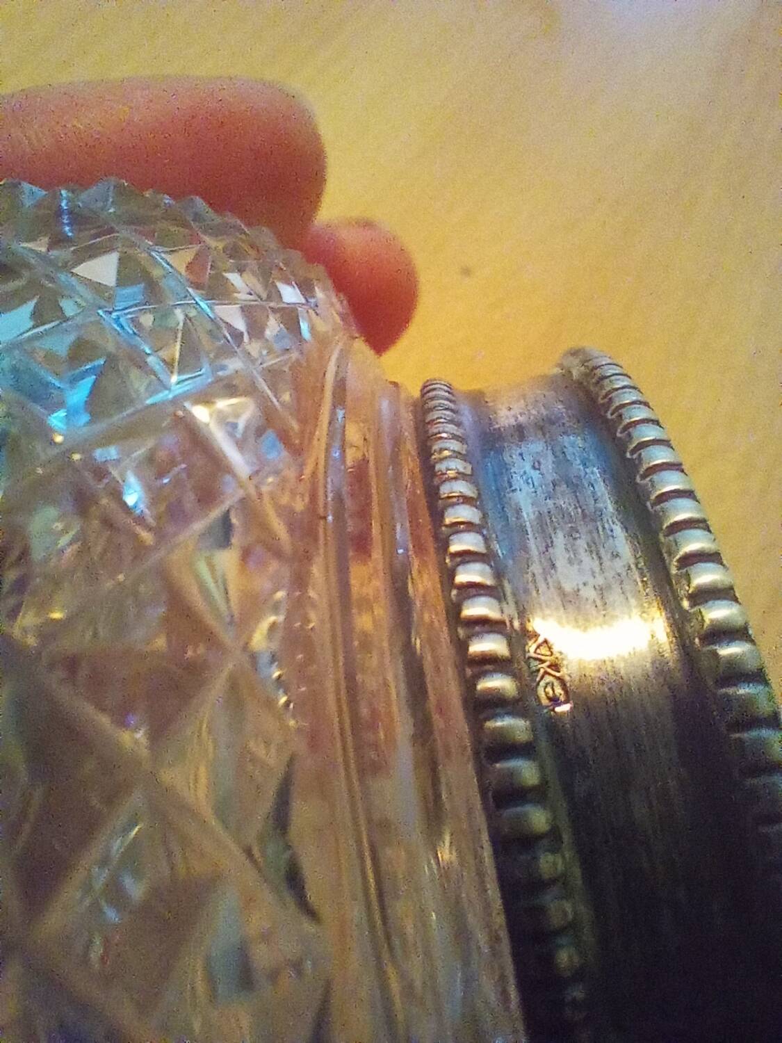 Creamer and jam maker in diamond-point crystal and silver rim, circa 1930