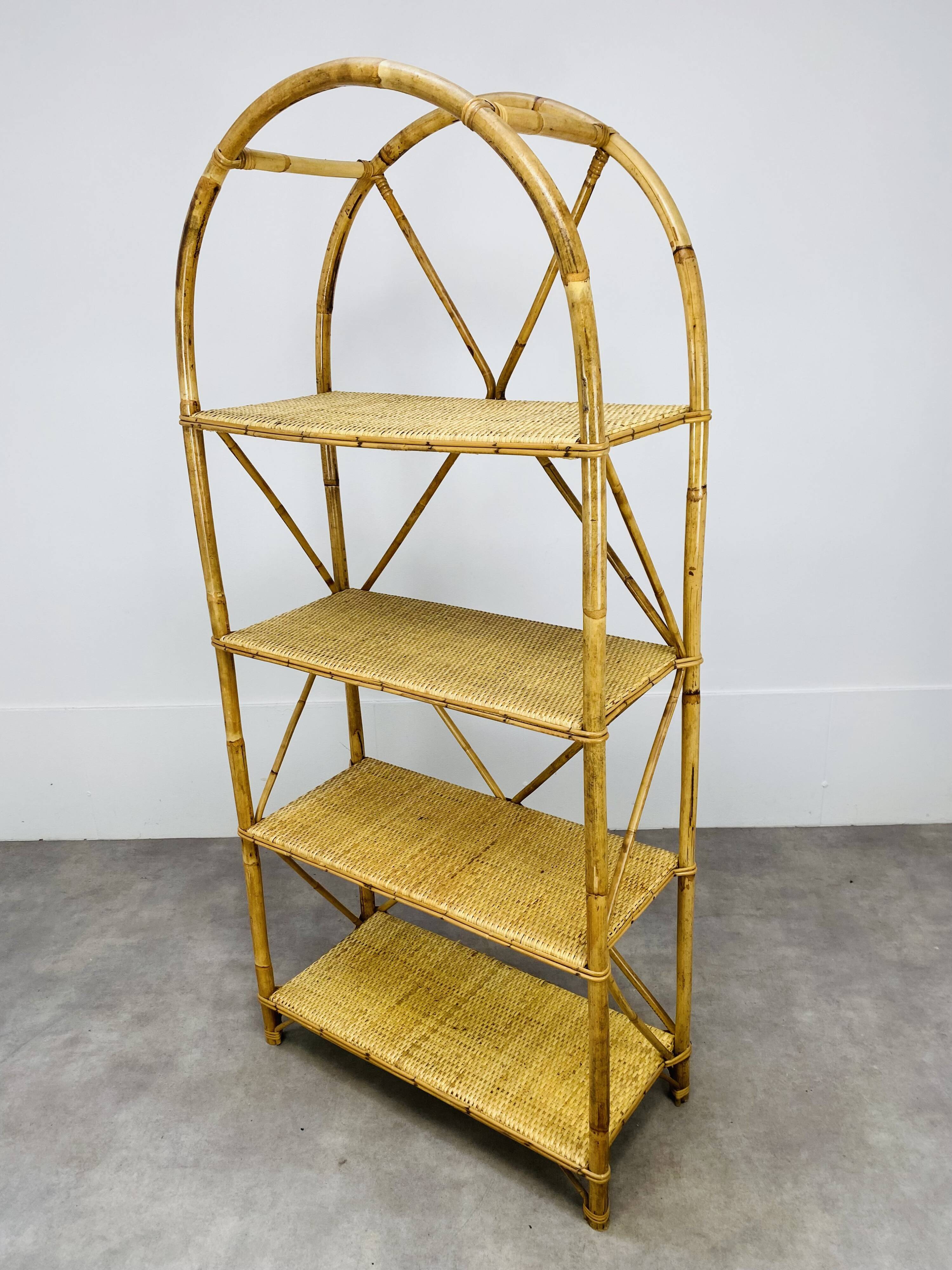 Vintage rattan bookshelf 60s