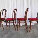 Set of 4 Vintage Bentwood Bistro Chairs, Red Upholstery