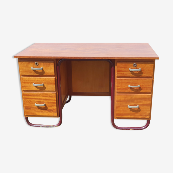 Bureau vintage piètement en tube et bois