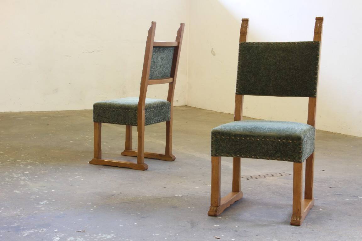 Vintage 1950s signature, solid oak dining throne chairs, Danish craftsmanship