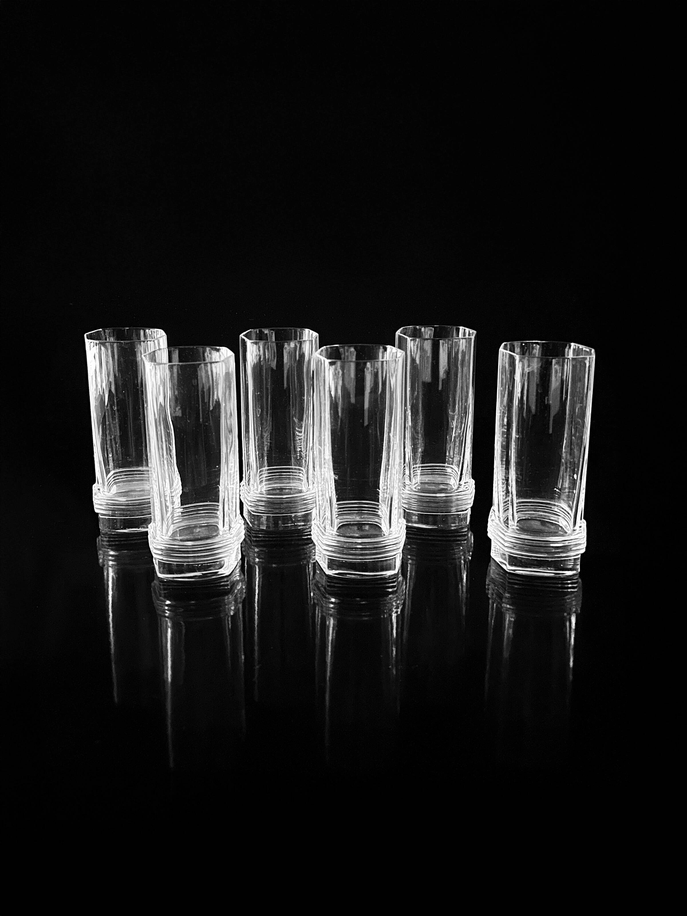 6x Christian Dior Crystal Longdrink Glasses - 1980s Art Deco Revival