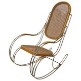 Vintage brass curved wooden rocking chair