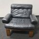 Vintage black leather patchwork and oak lounge chair