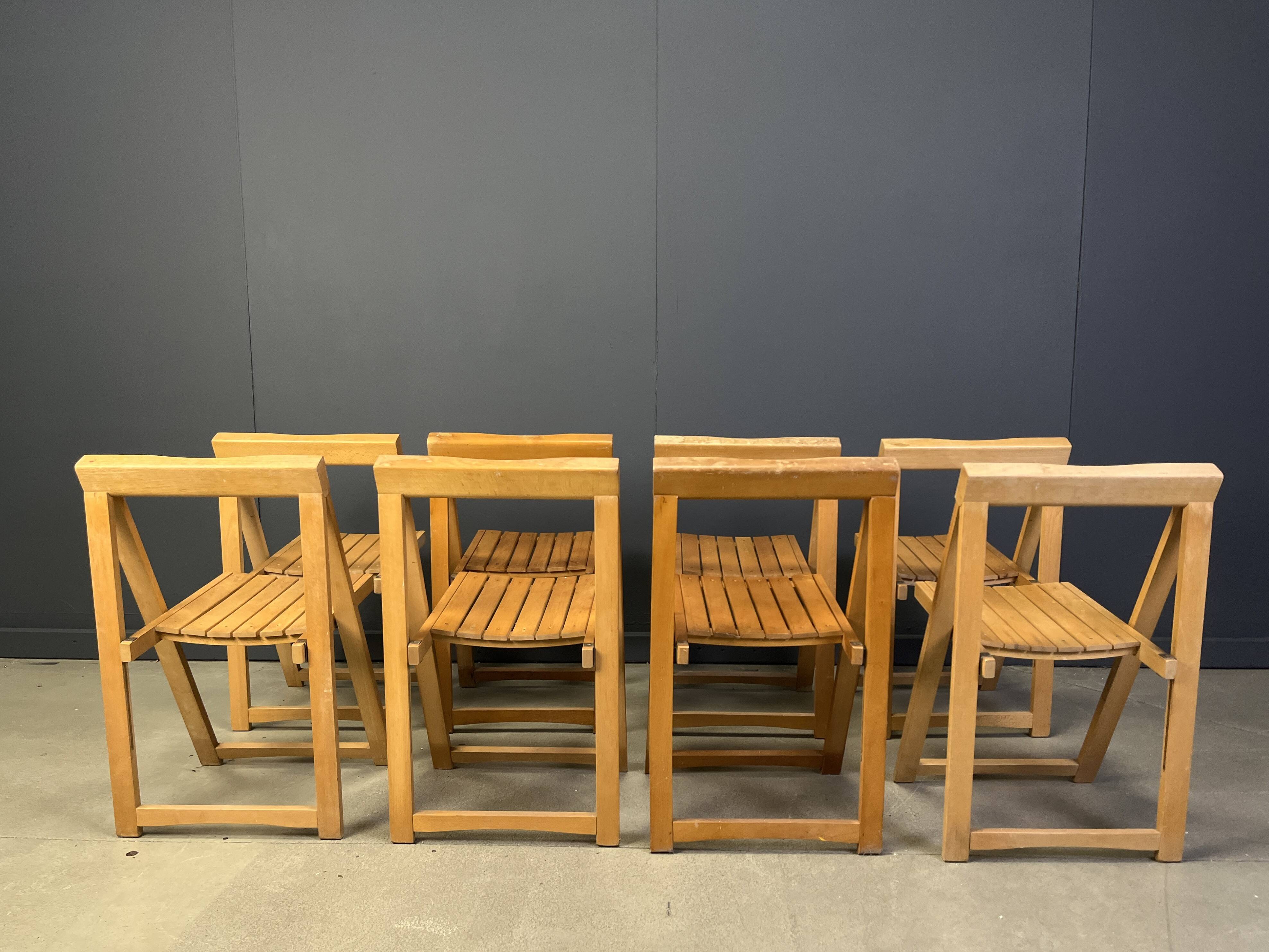 Chaises pliantes vintage en bois, lot de 8, années 1960