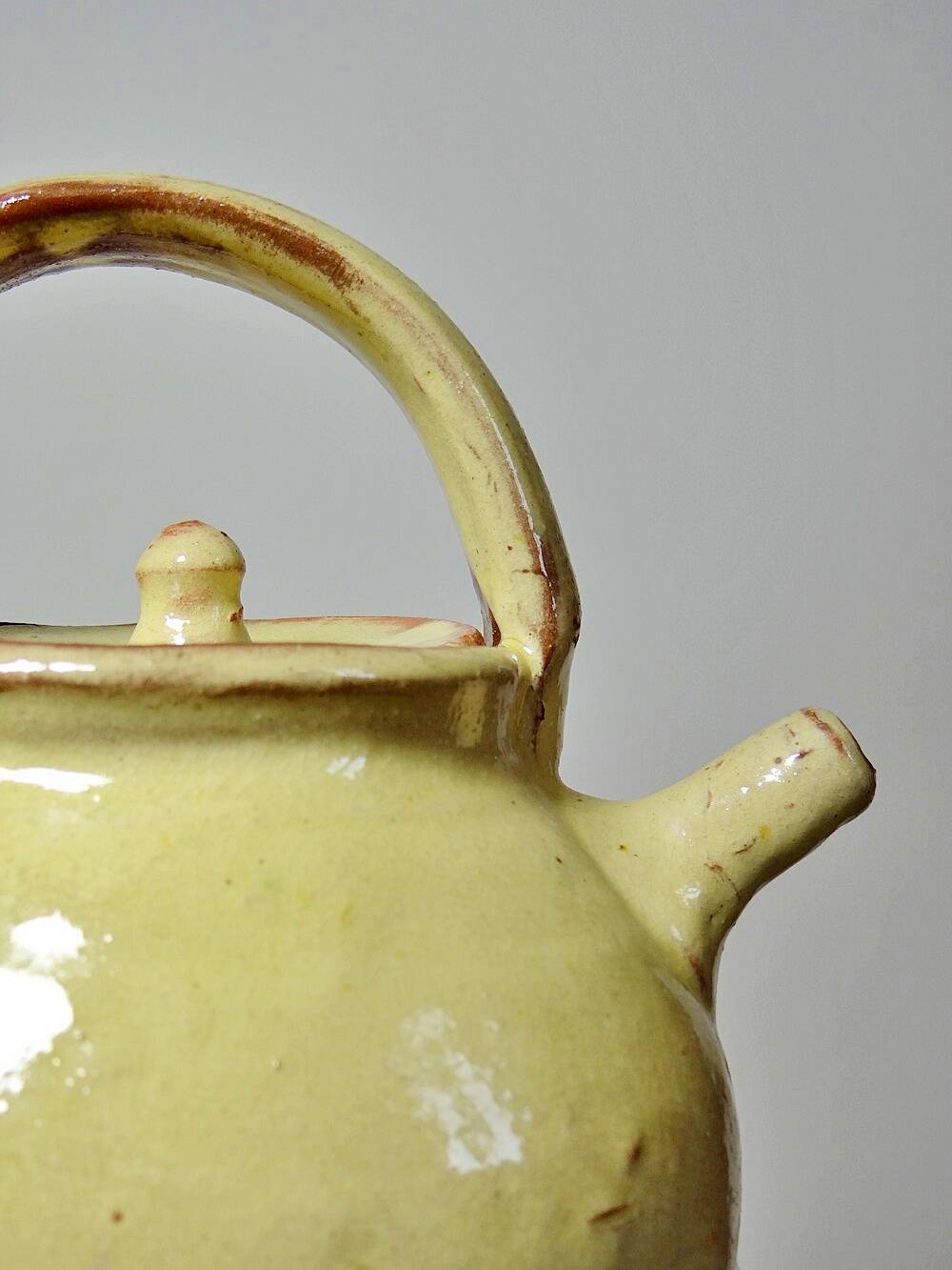 Small vintage pale yellow enamelled terracotta goat jug