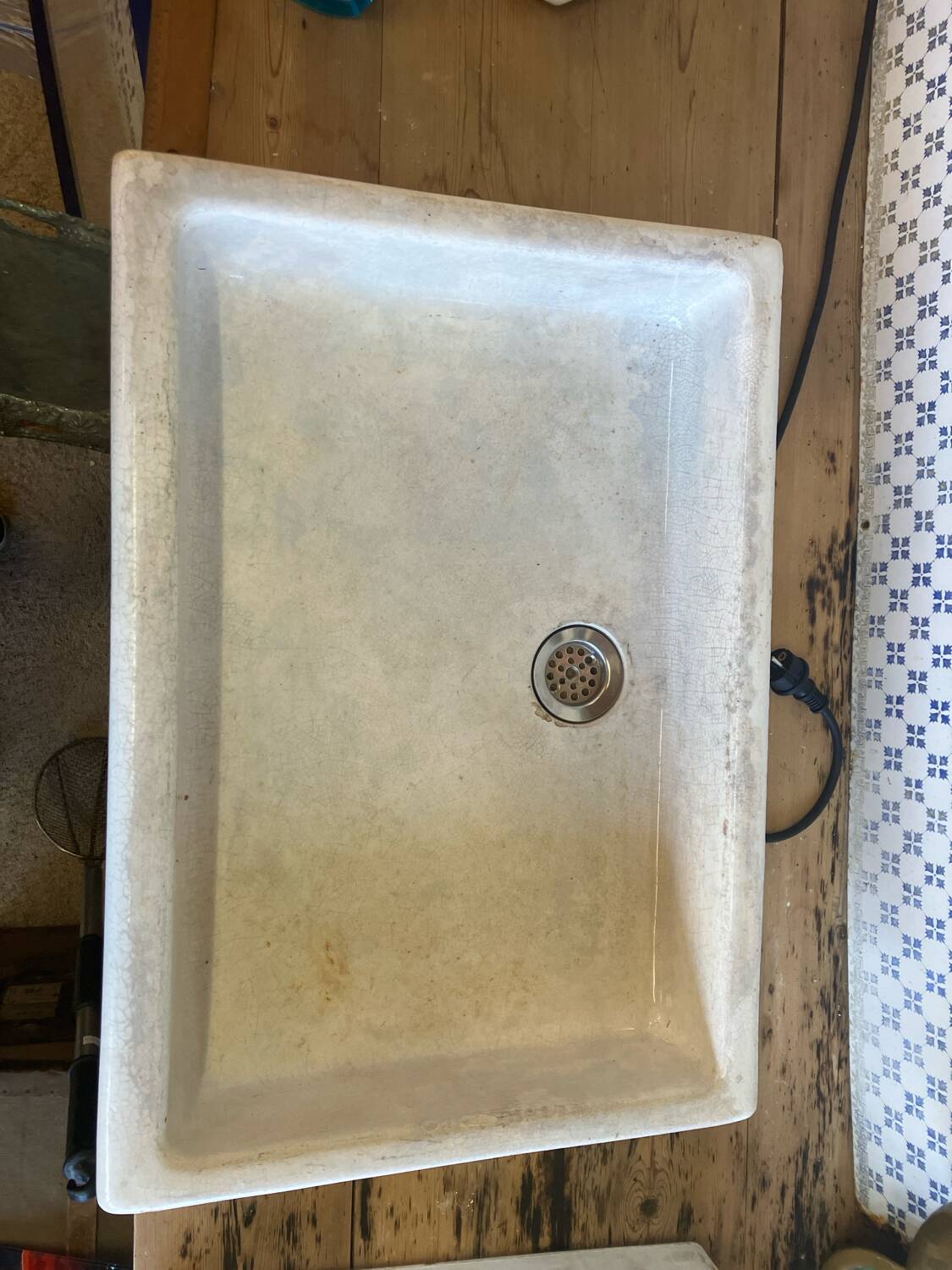 Vintage Ceramic Stamp Sink with Farmhouse Drainer