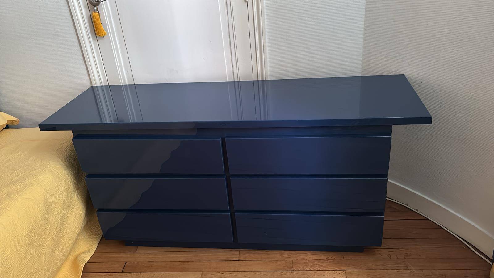 Console / chest of drawers David Lange – Deep blue lacquer – 6 drawers – 156 cm – A